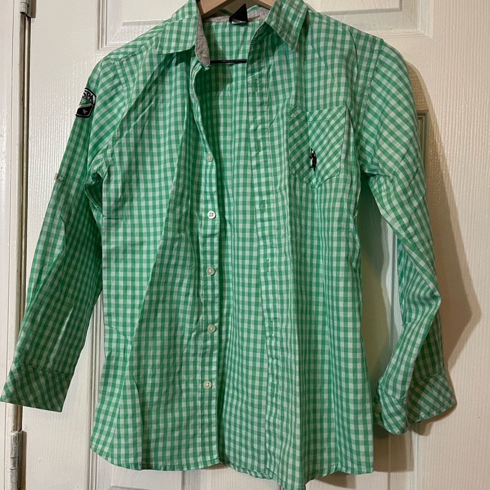 U.S. Polo Assn. Green and White Gingham Shirt